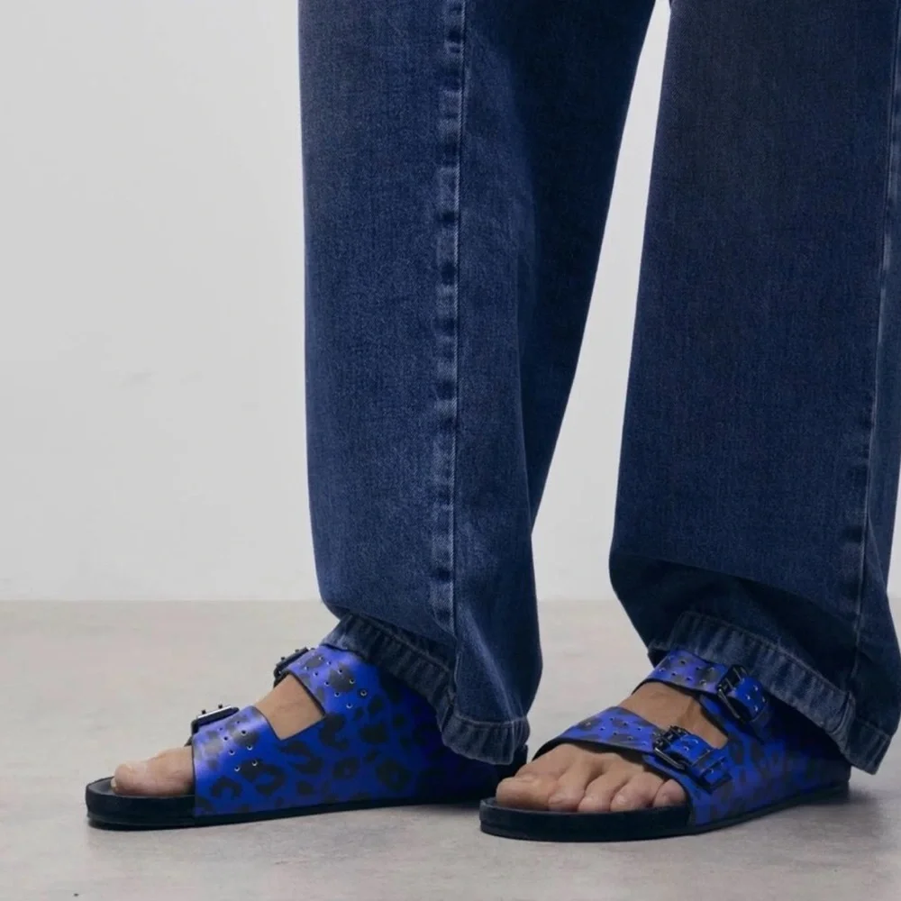 Kooples Unisex Slides Buckle Accents Blue Black FR 41 - US 7 - W8.5 NEW